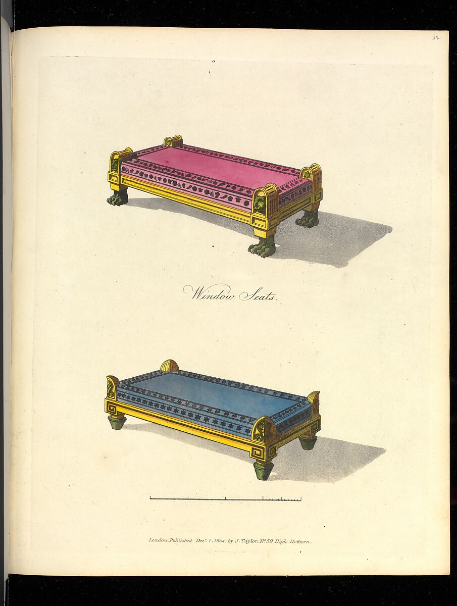 A Collection of Designs for Household Furniture and Interior Decoration, in the most approved and elegant taste, Written and designed by George Smith (British, 1808–1899), Illustrations: etching and aquatint, hand-colored