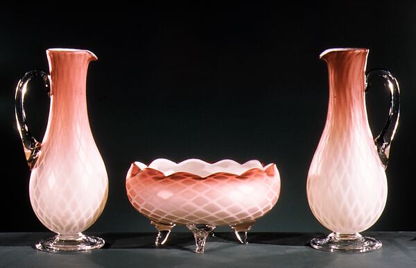 Ewer, Probably Stevens and Williams, Blown satin cranberry and colorless glass, British