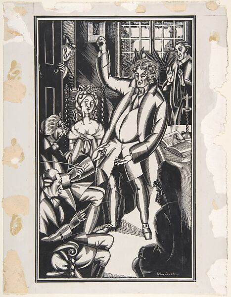 "A Spirited Epiphonema -- raised a third and sometimes a full fifth above the key of the discourse" (for "Tristram Shandy"), John Archibald Austen (British, Kent 1886–1948 Kent), Pen and black ink, brush and wash, over graphite 