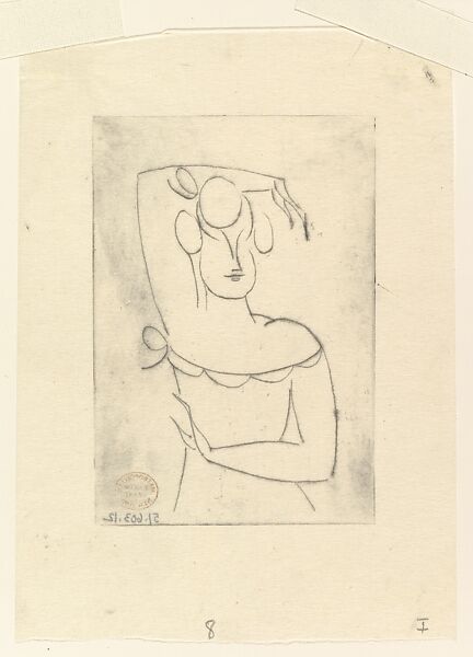 Female Figure (Bust of Woman with Raised Arm), Elie Nadelman (American (born Poland), Warsaw 1882–1946 Riverdale, New York), Drypoint; first state of two 