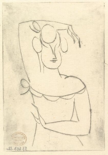 Female Figure (Bust of Woman with Raised Arm), Elie Nadelman (American (born Poland), Warsaw 1882–1946 Riverdale, New York), Drypoint; first state of two