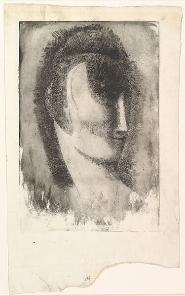 Female Head, Elie Nadelman (American (born Poland), Warsaw 1882–1946 Riverdale, New York), Drypoint, with graphite additions 