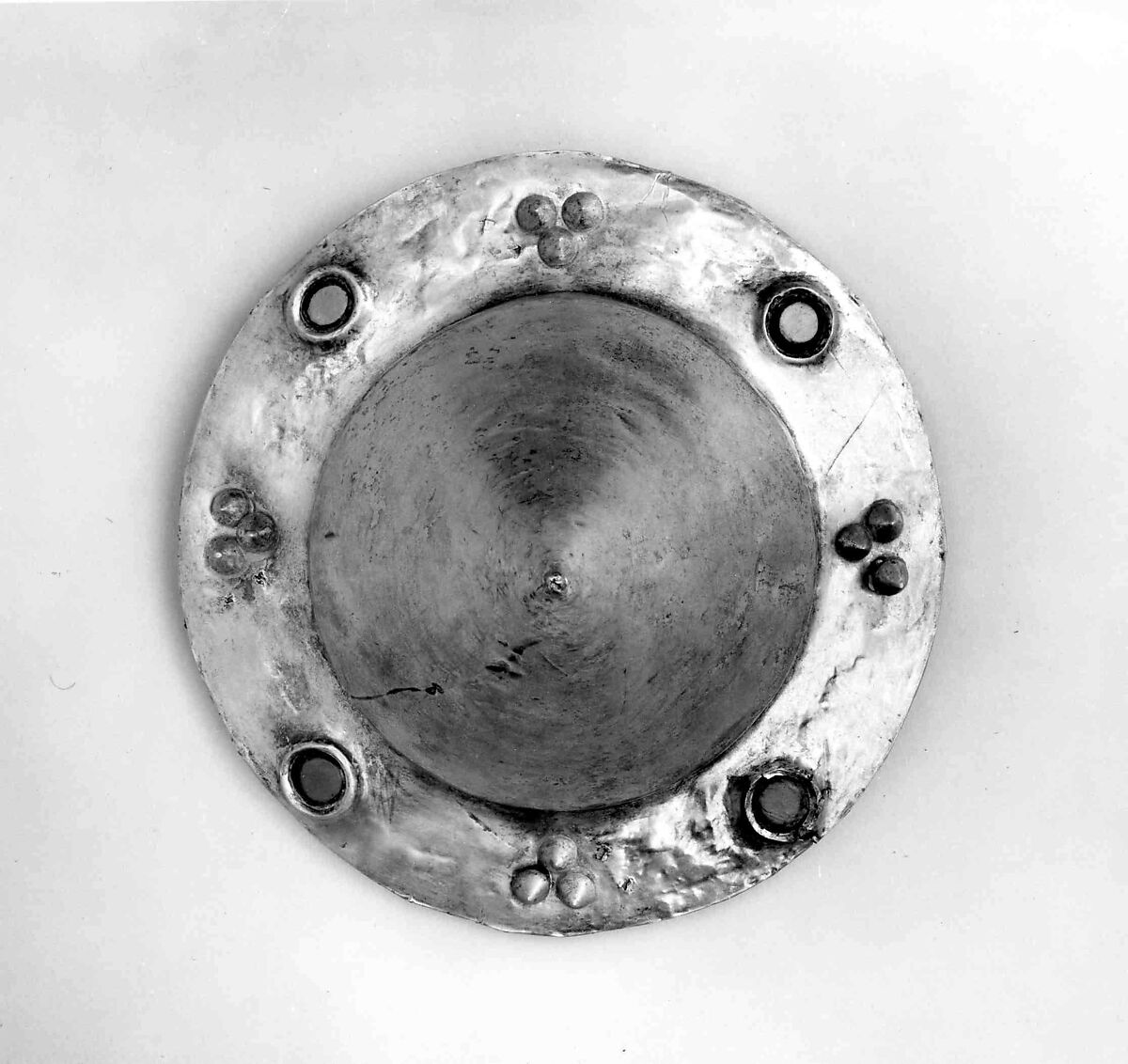 Shield Boss and Grip, Iron, silver, gold, glass, Western European, Gallo-Roman (found in Vermand, France)