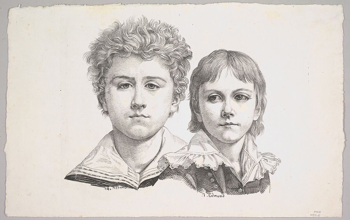 Portrait of the Rabe Children:  Hermann, age 14 and Edmond, age 7; verso:  proof before corrections of small faults in the images, Johann Gottfried Schadow (German, Berlin 1764–1850 Berlin), Lithograph; proof 