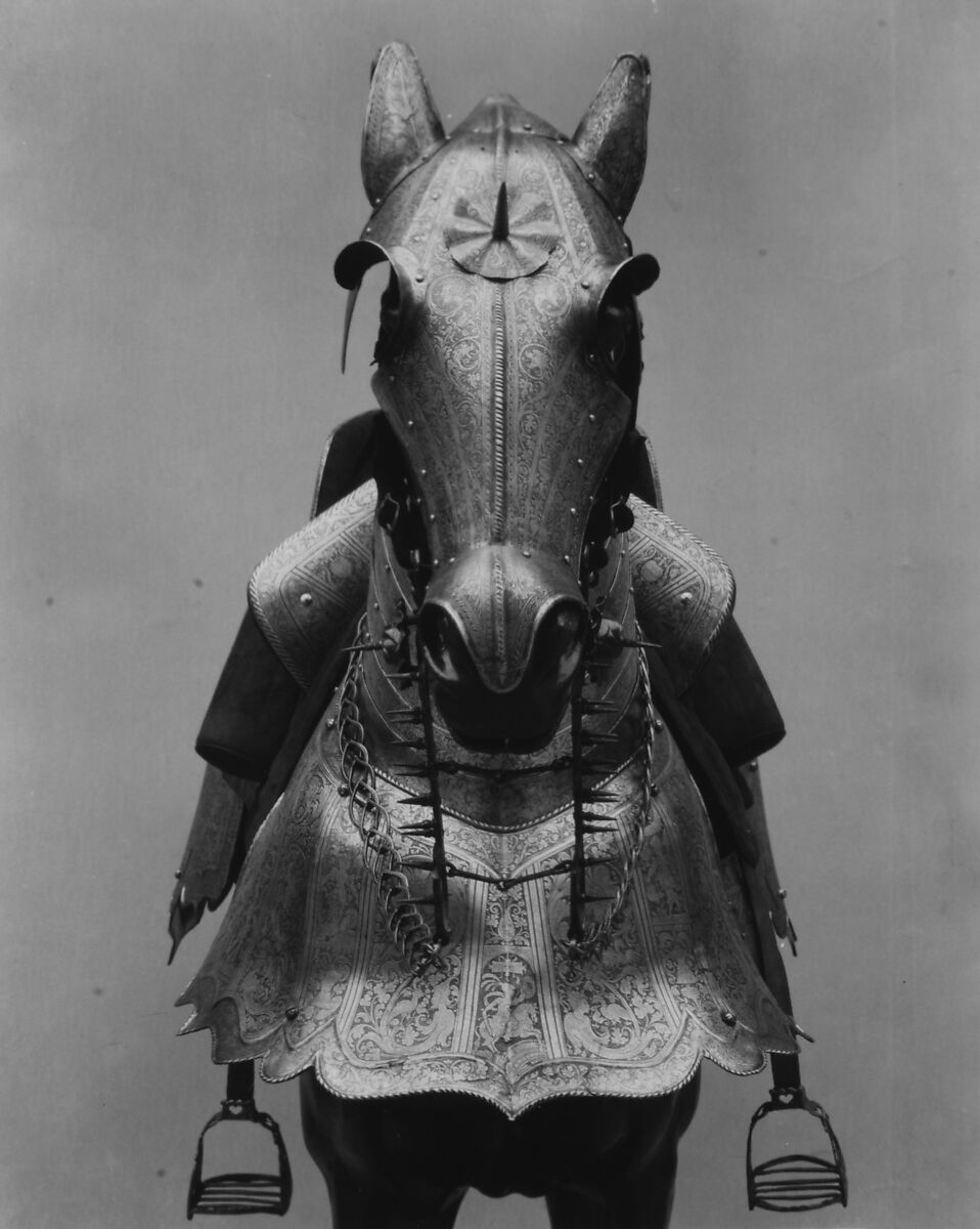 Armor for Man and Horse, Steel, leather, copper alloy, textile, Italian, Milan and Brescia