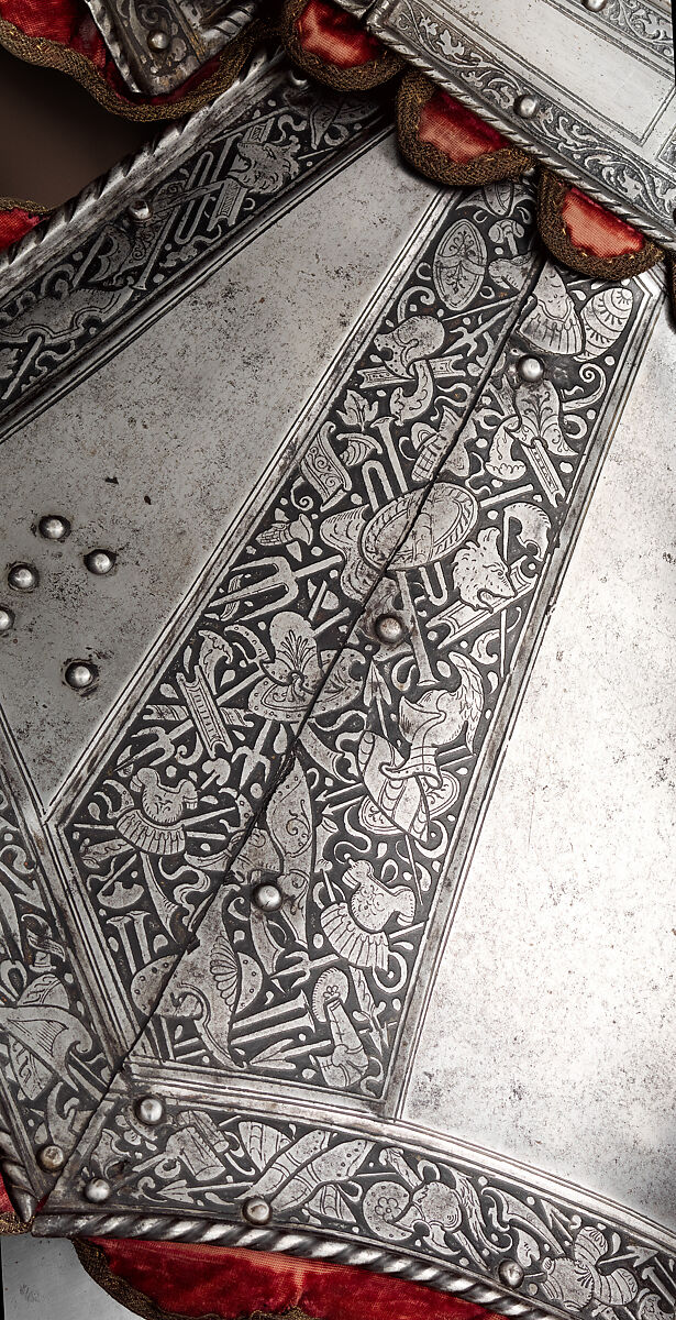 Armor for Man and Horse, Steel, gold, leather, copper alloy, textile, Italian, probably Milan