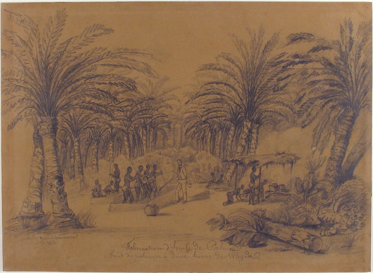 The Production of Palm Oil, Anonymous, French, 19th century, Graphite on brown paper