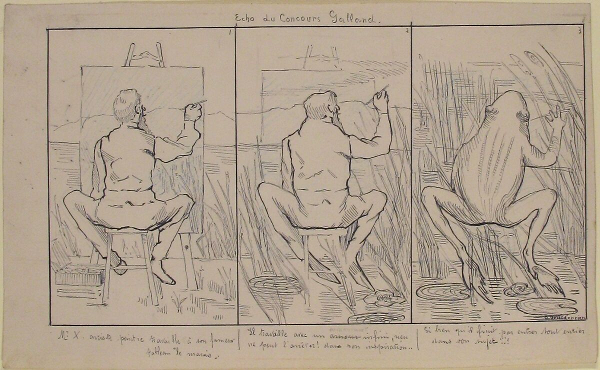Echo of the Concours Galland (Echo du Concours Galland), O. Deleiderrier (Swiss (?), 19th century), Pen and black ink, blue wax crayon, and graphite
