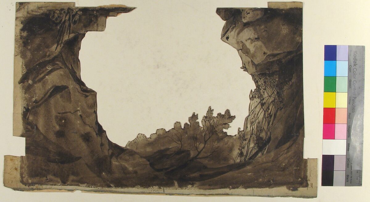 Design for a Stage Set at the Opéra, Paris, Eugène Cicéri (French, Paris 1813–1890 Fontainebleau), Graphite, brush and brown wash