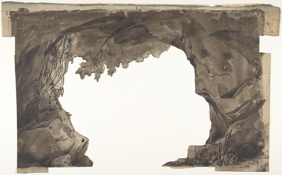 Design for a Stage Set at the Opéra, Paris, Eugène Cicéri (French, Paris 1813–1890 Fontainebleau), Graphite, brush and brown wash 