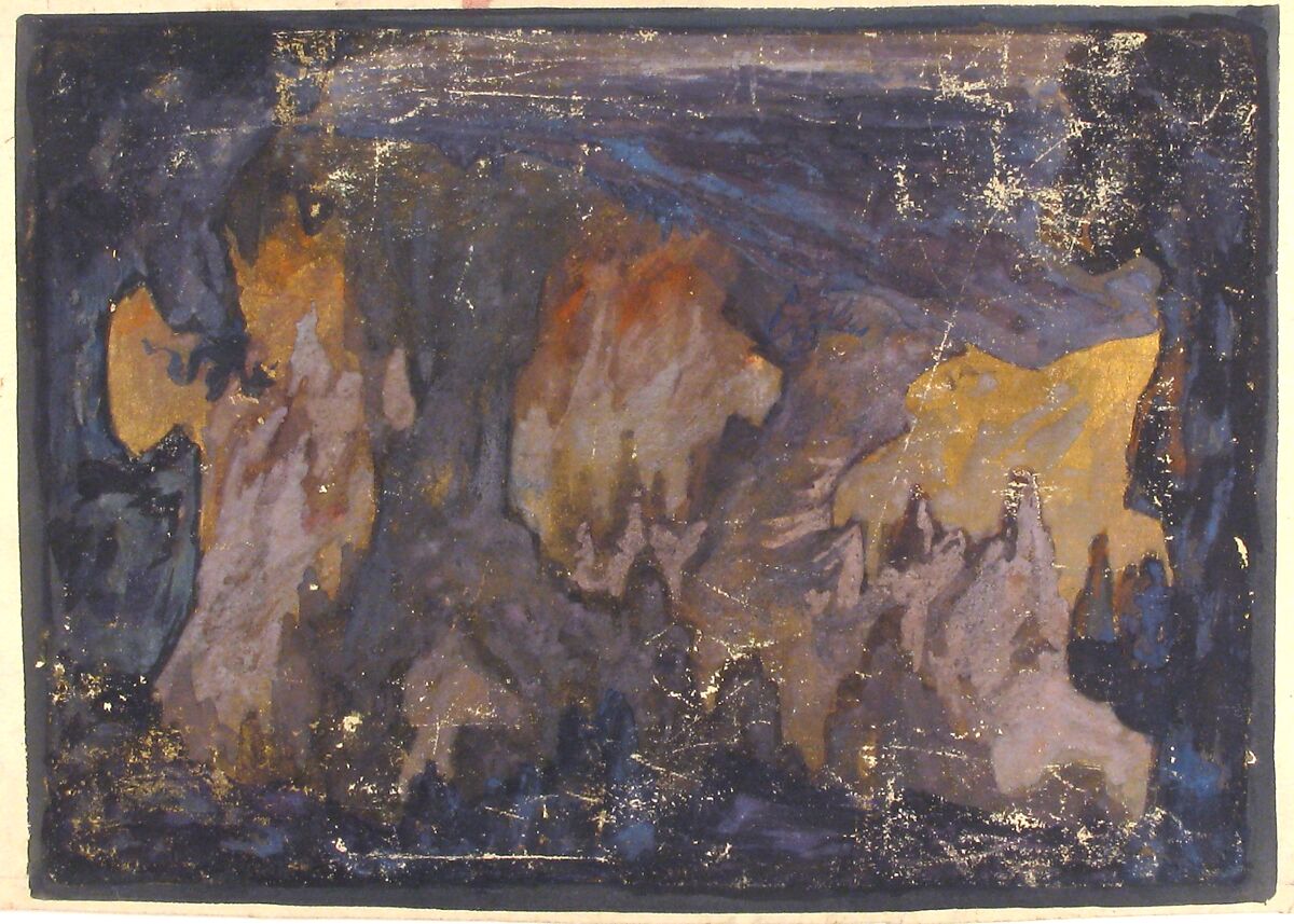 Design for a Stage Set at the Opéra, Paris, Eugène Cicéri (French, Paris 1813–1890 Fontainebleau), Watercolor, heighted with gold gilt