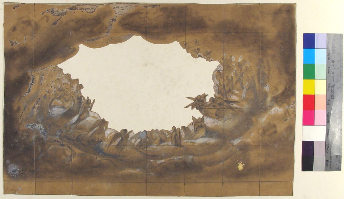 Design for a Stage Set at the Opéra, Paris, Eugène Cicéri (French, Paris 1813–1890 Fontainebleau), Graphite, black chalk, heightened with white