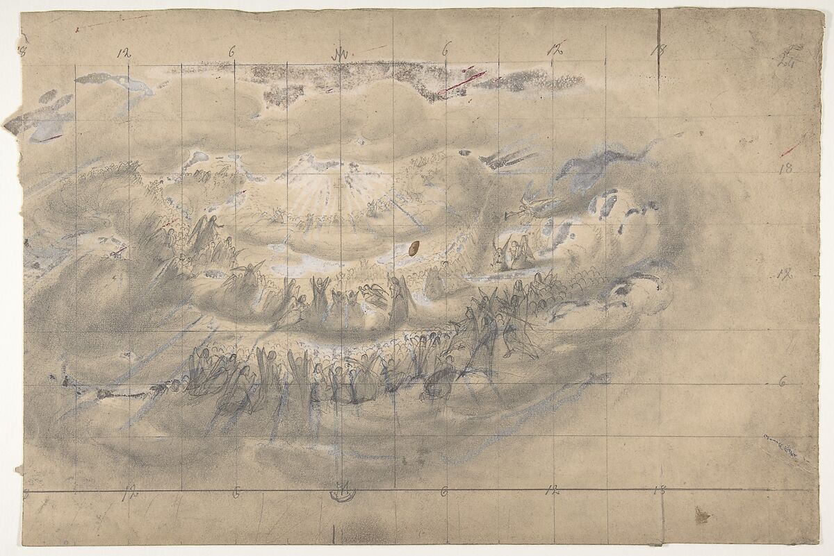 Design for a Stage Set at the Opéra, Paris, Eugène Cicéri (French, Paris 1813–1890 Fontainebleau), Graphite, black chalk, heightened with white 
