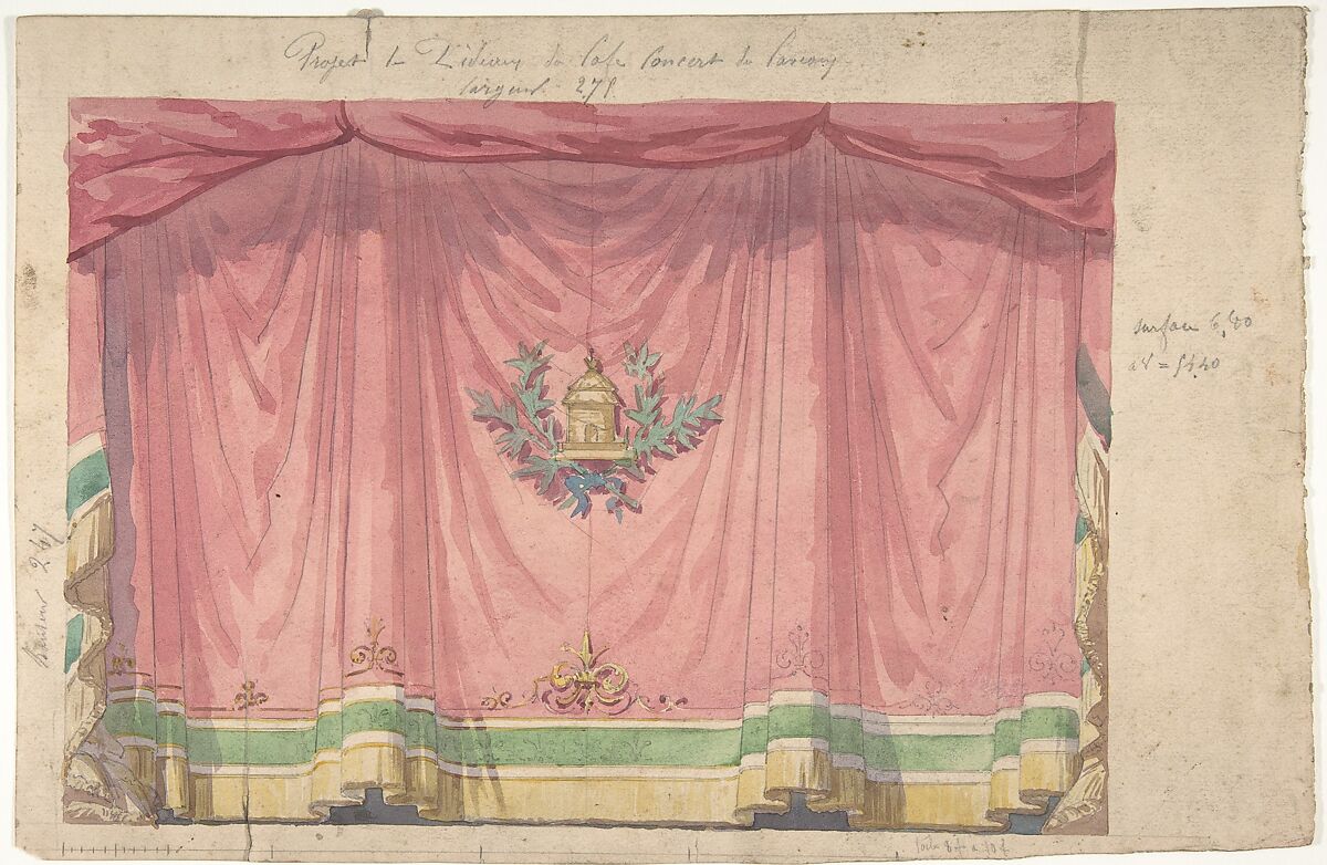 Design for a Stage Curtain, Eugène Cicéri (French, Paris 1813–1890 Fontainebleau), Watercolor over graphite 