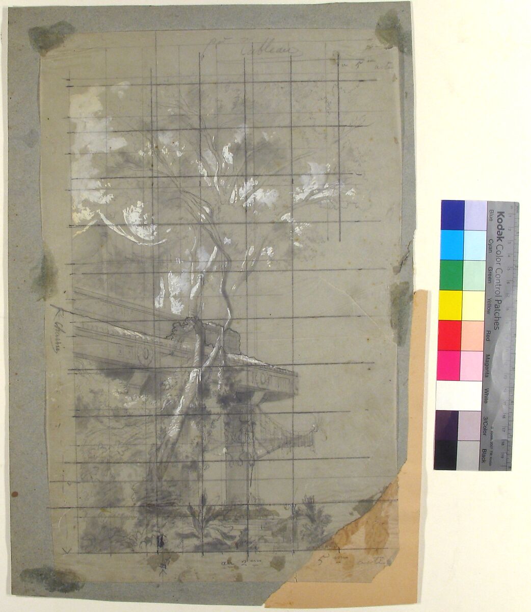 Design for a Stage Set at the Opéra, Paris, Eugène Cicéri (French, Paris 1813–1890 Fontainebleau), Graphite, heightened with white