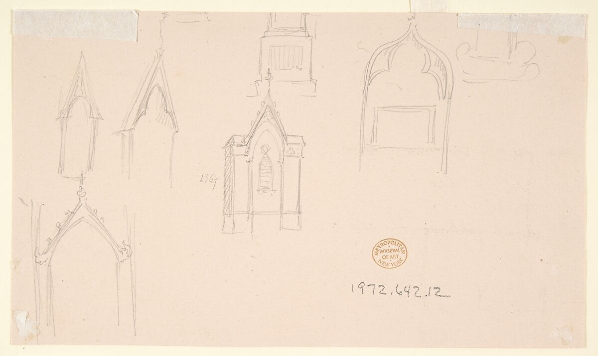 Drawing of an Interior: Salon, Anonymous, French, 19th century, Graphite, pen and brown ink, watercolor; framing lines in graphite