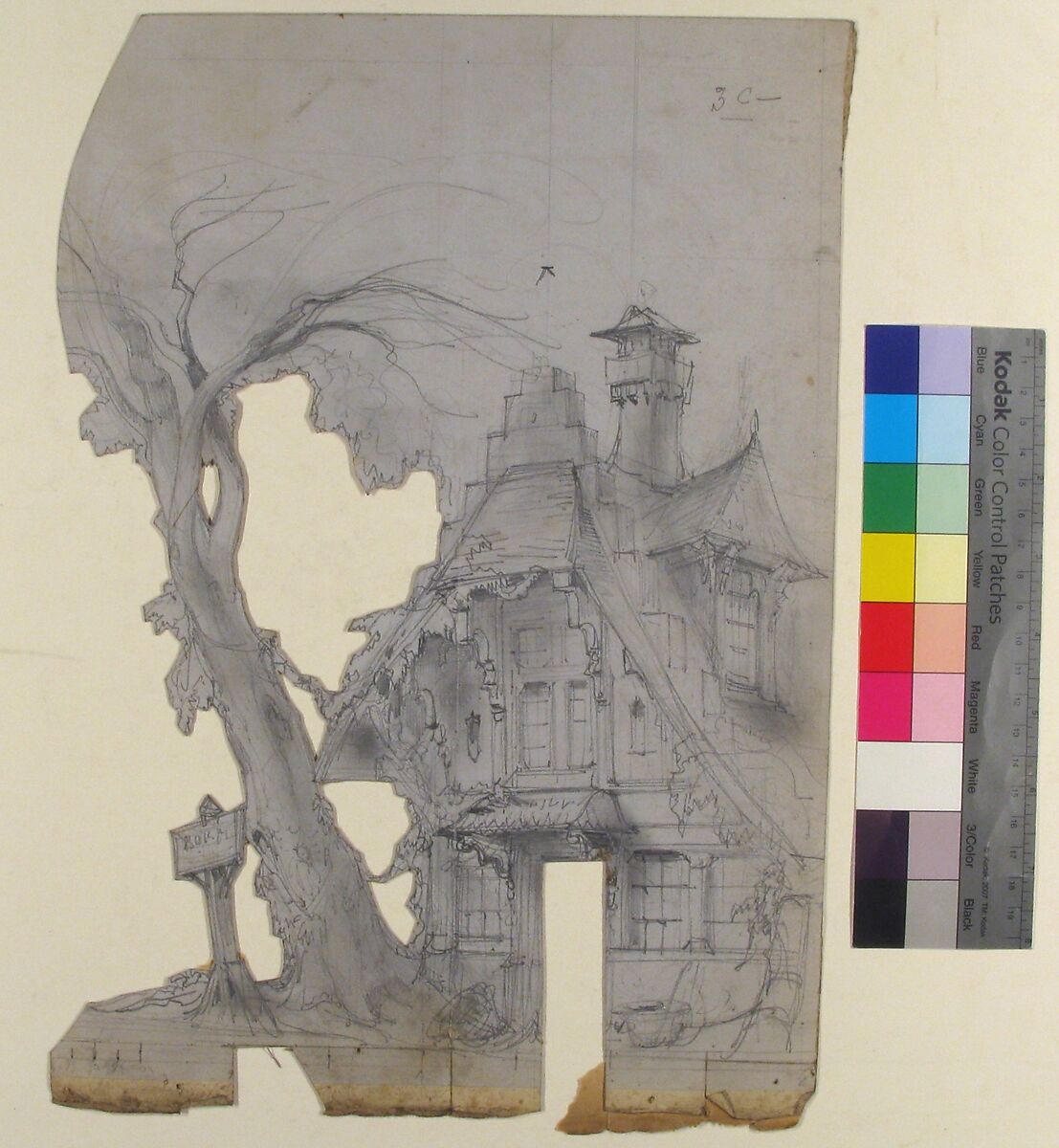 Design for a Stage Set at the Opéra, Paris, Eugène Cicéri (French, Paris 1813–1890 Fontainebleau), Graphite on blue paper