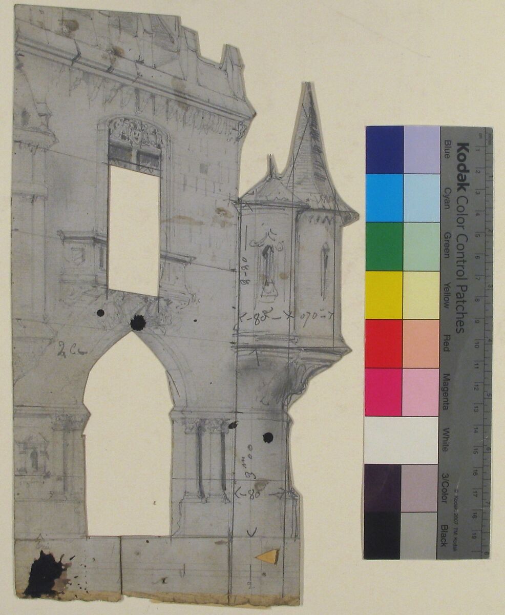 Design for a Stage Set at the Opéra, Paris, Eugène Cicéri (French, Paris 1813–1890 Fontainebleau), Graphite on blue paper