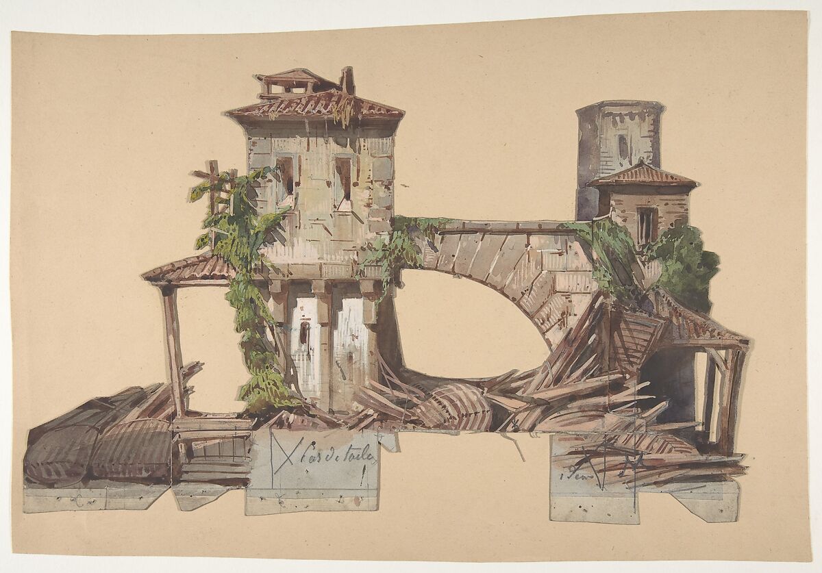 Design for a Stage Set at the Opéra, Paris, Eugène Cicéri (French, Paris 1813–1890 Fontainebleau), Watercolor, gouache, and graphite 