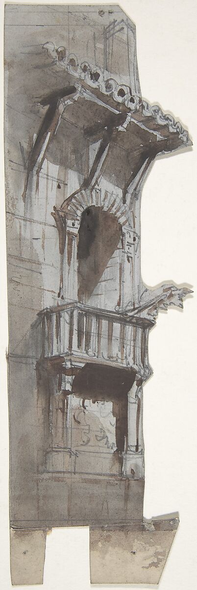 Design for a Stage Set at the Opéra, Paris, Eugène Cicéri (French, Paris 1813–1890 Fontainebleau), Graphite, brush and brown wash 