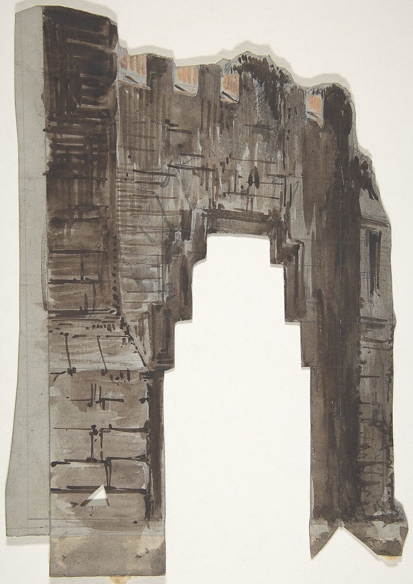 Design for a Stage Set at the Opéra, Paris, Eugène Cicéri (French, Paris 1813–1890 Fontainebleau), Graphite, brush and brown wash 