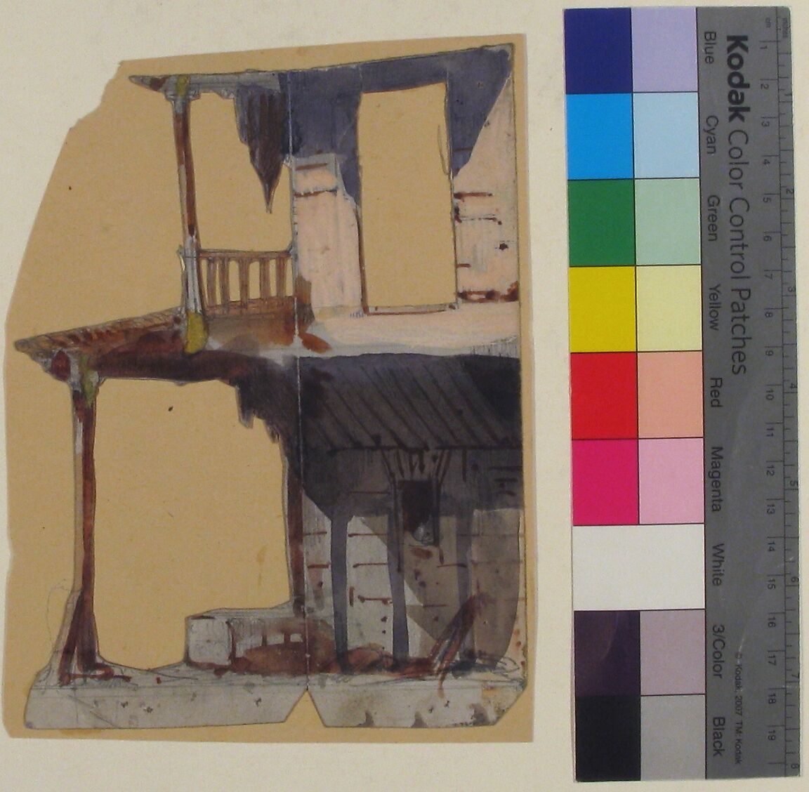 Design for a Stage Set at the Opéra, Paris, Eugène Cicéri (French, Paris 1813–1890 Fontainebleau), Graphite, brush and brown and gray wash, and gouache