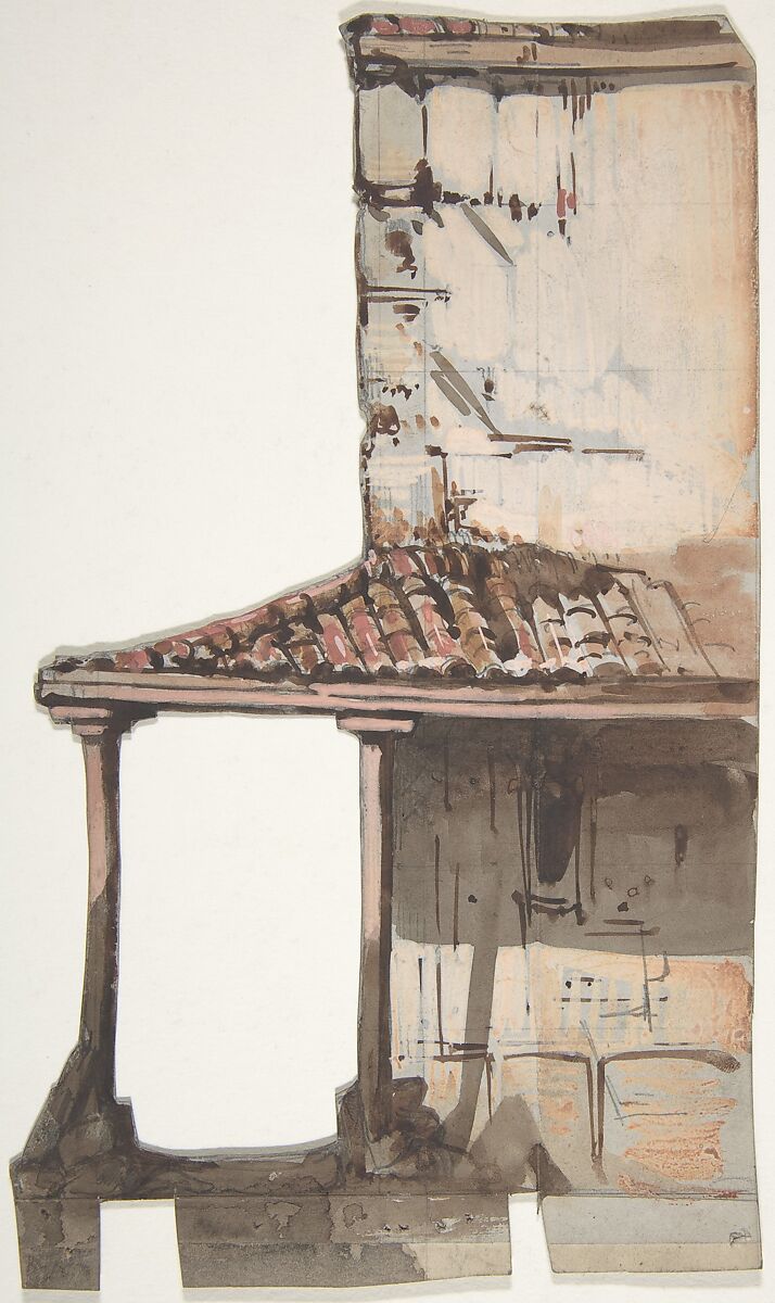 Design for a Stage Set at the Opéra, Paris, Eugène Cicéri (French, Paris 1813–1890 Fontainebleau), Graphite, brush and brown wash, and gouache 