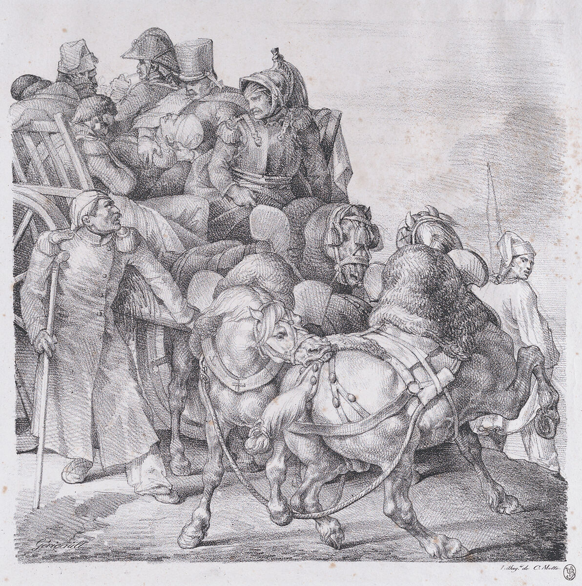 Cart Loaded with Wounded Soldiers, Théodore Gericault (French, Rouen 1791–1824 Paris), Lithograph 
