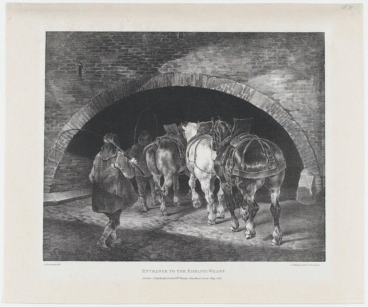 Entrance to the Adelphi Wharf, Théodore Gericault (French, Rouen 1791–1824 Paris), Lithograph 