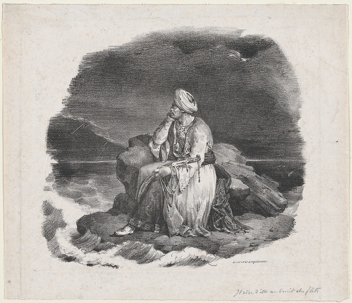 I Dream of Her in the Crashing Waves, Théodore Gericault (French, Rouen 1791–1824 Paris), Lithograph; first state of two 