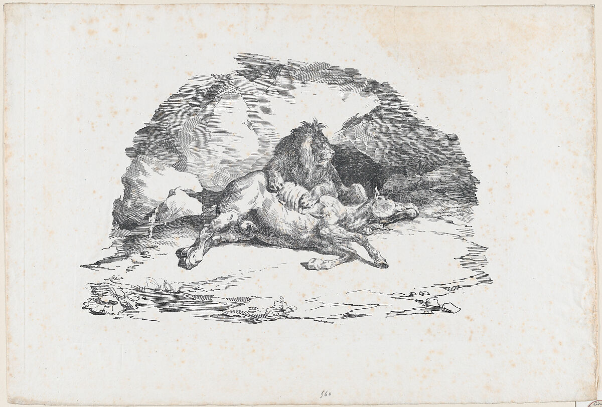 Lion Devouring a Horse, Théodore Gericault (French, Rouen 1791–1824 Paris), Lithograph 