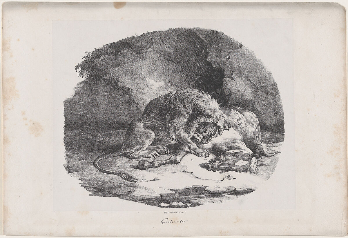 A Horse Being Eaten by a Lion, Théodore Gericault (French, Rouen 1791–1824 Paris), Lithograph; fourth state of four 