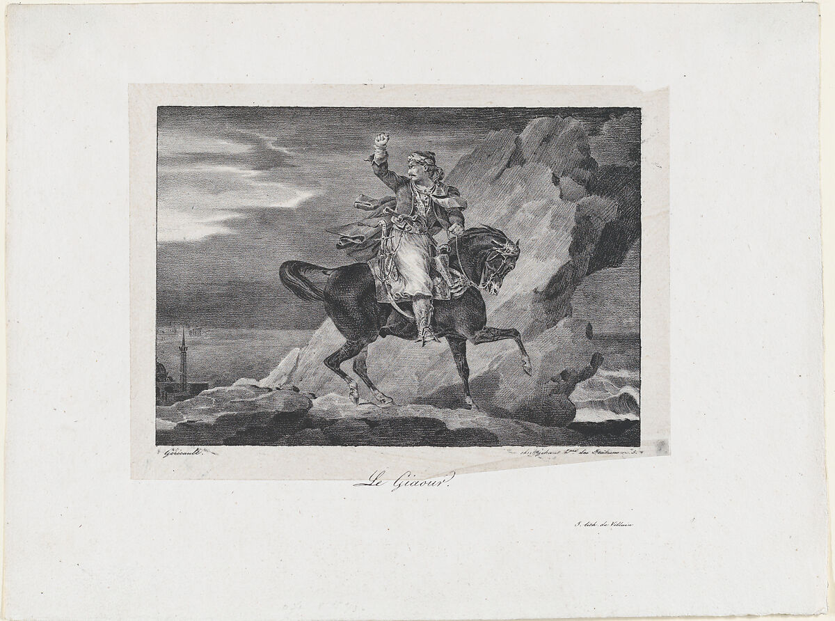 The Giaour, Théodore Gericault (French, Rouen 1791–1824 Paris), Lithograph on chine collé; second state of three 