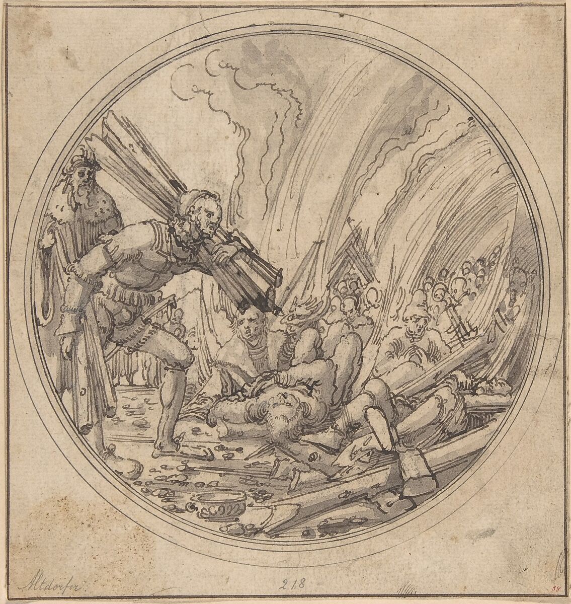The Emperor Maxentius Ordering the Burning of the Fifty Wise Men..., Albrecht Altdorfer (German, Regensburg ca. 1480–1538 Regensburg), Pen and brown ink, and wash over black chalk 