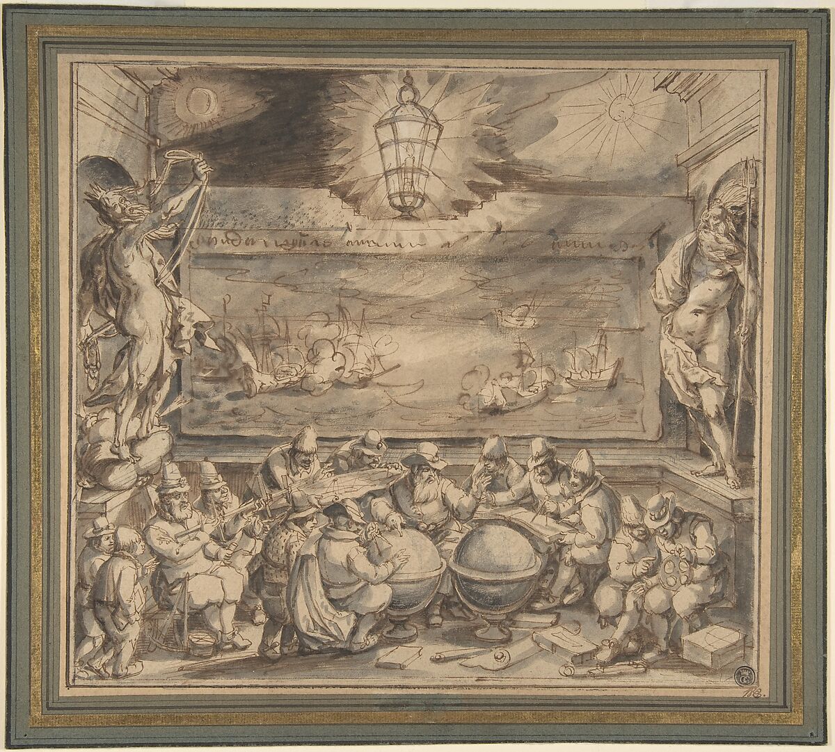 Petrus Plancius Instructing Students in the Science of Navigation, David Vinckboons (Netherlandish, Mechelen 1576–1629 Amsterdam), Black and brown ink and wash 