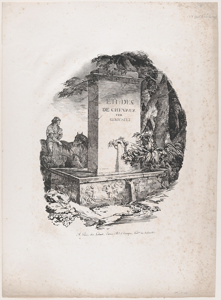 Watering Trough, Title Page of "Studies of Horses" (Etudes de Chevaux), Théodore Gericault (French, Rouen 1791–1824 Paris), Lithograph 