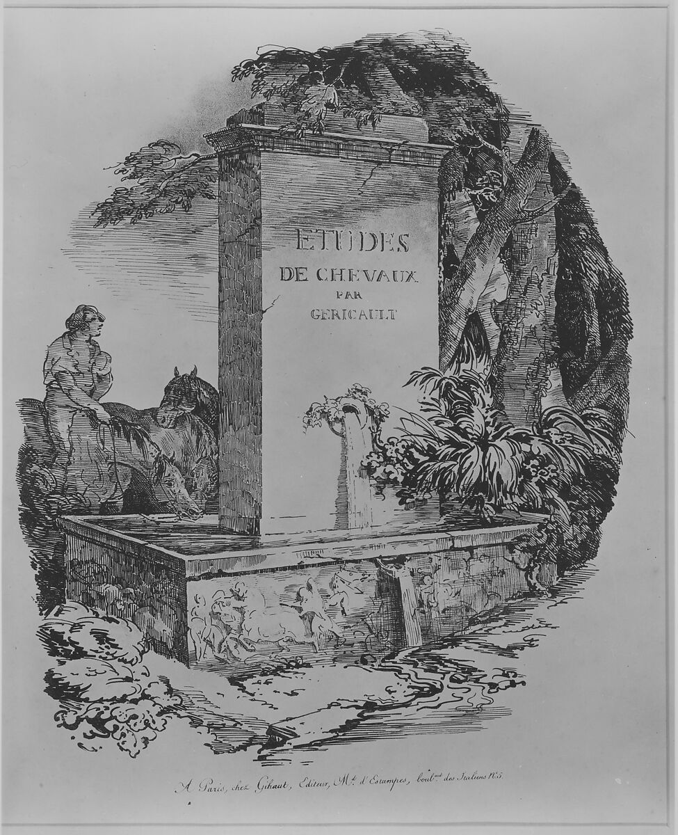 Watering Trough, Title Page of "Studies of Horses" (Etudes de Chevaux), Théodore Géricault (French, Rouen 1791–1824 Paris), Lithograph