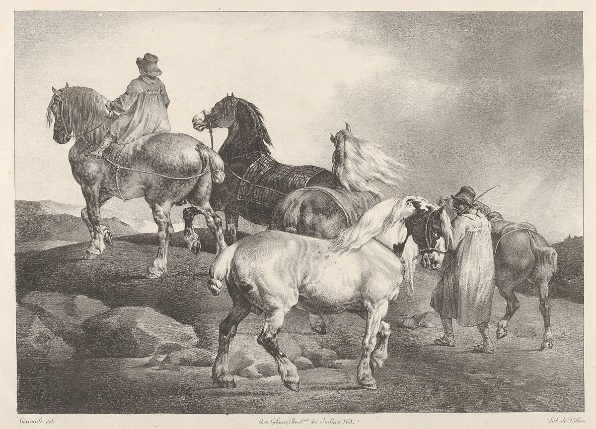 Horses Driven to a Fair, Théodore Gericault (French, Rouen 1791–1824 Paris), Lithograph 