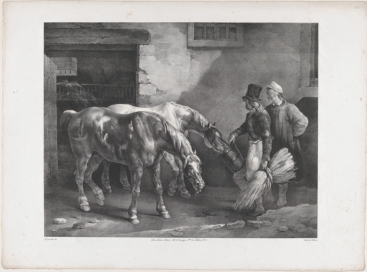 Two Post Horses at the Door of a Stable, Théodore Gericault (French, Rouen 1791–1824 Paris), Lithograph 