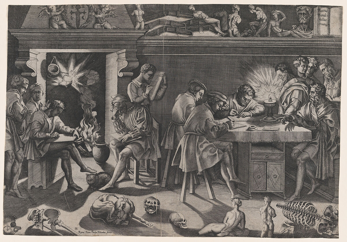 The Academy of Baccio Bandinelli, Enea Vico (Italian, Parma 1523–1567 Ferrara), Engraving; first state of two 