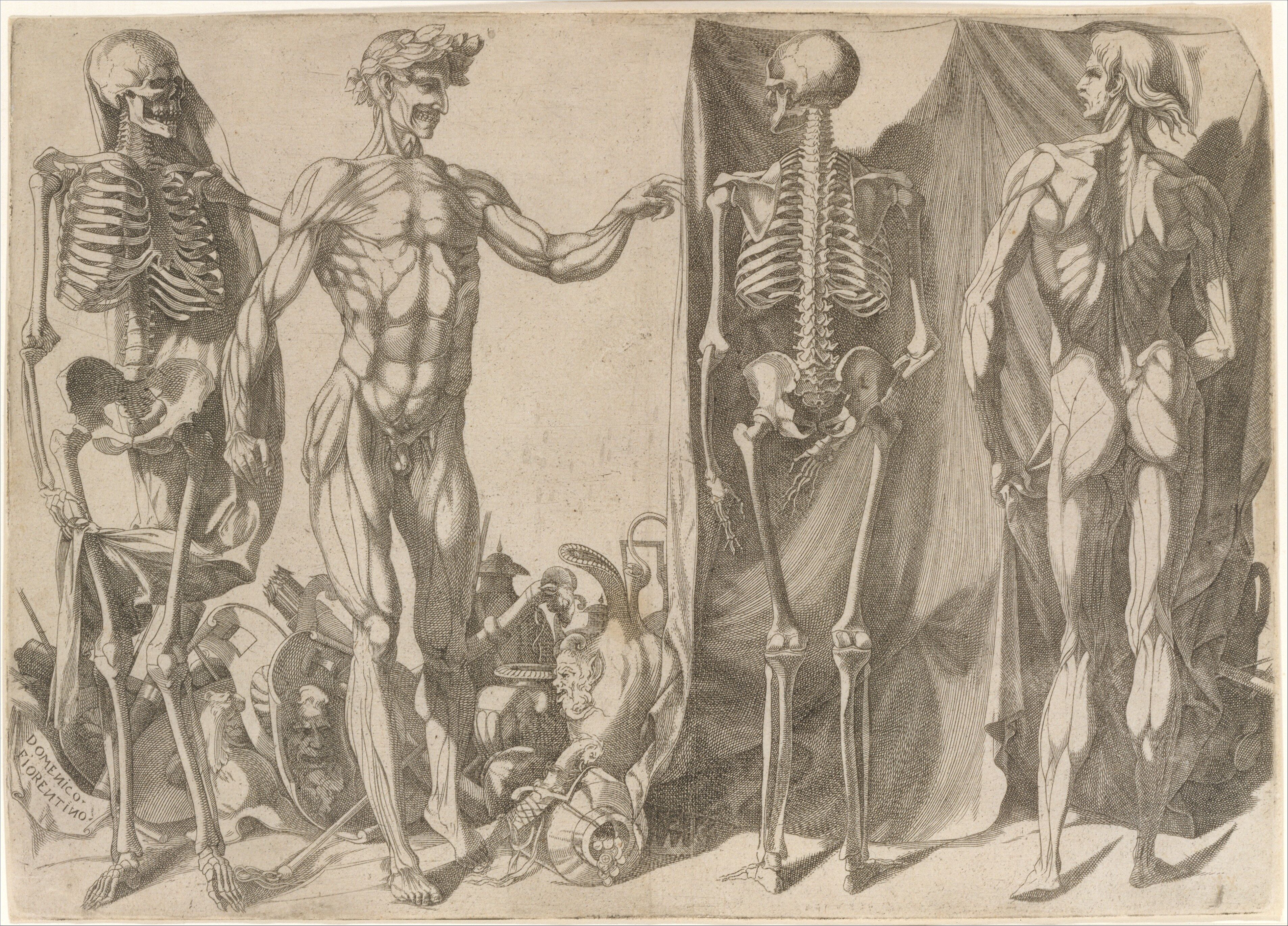 Domenico del Barbiere - Two Flayed Men and Their Skeletons - The