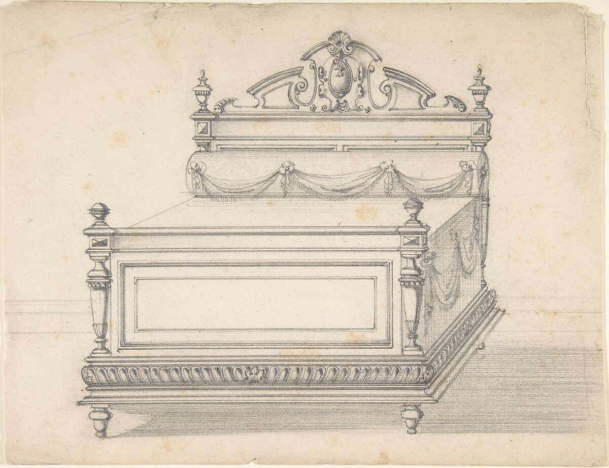 Design for Bed, Anonymous, French, 19th century, Graphite 