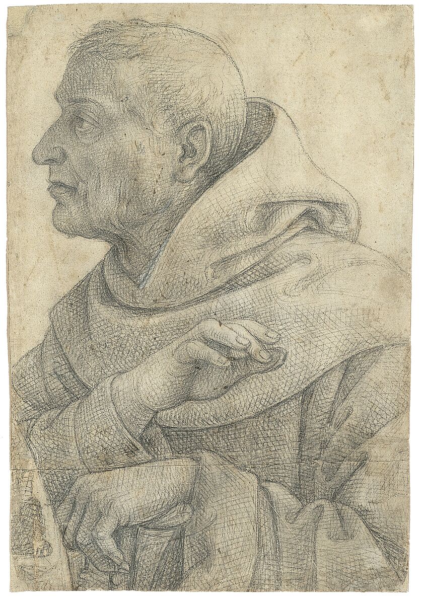 The Blessed Egidius (Cartoon for a Fresco in chapel at S. Maria degli Angeli, Assisi), Lo Spagna (Giovanni di Pietro) (Italian, Spain (?) ca. 1450–1528 Perugia), Charcoal or black chalk; outlines pricked and pounced for transfer
