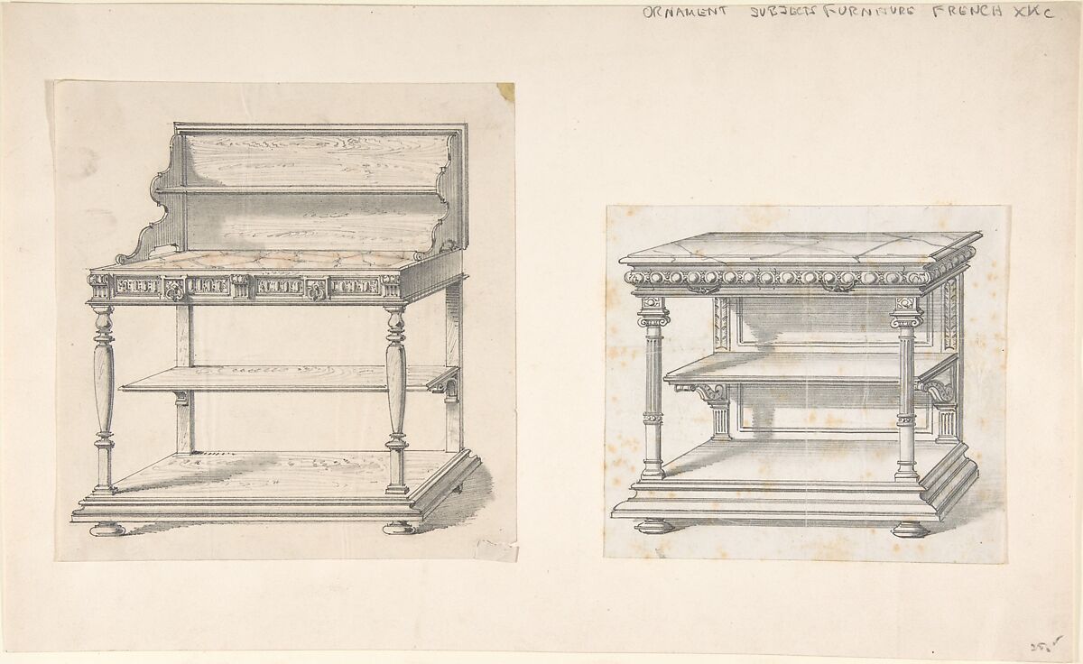 Design for a Neo-Renaissance Buffet Table with a Marble Top, Anonymous, French, 19th century, Graphite 