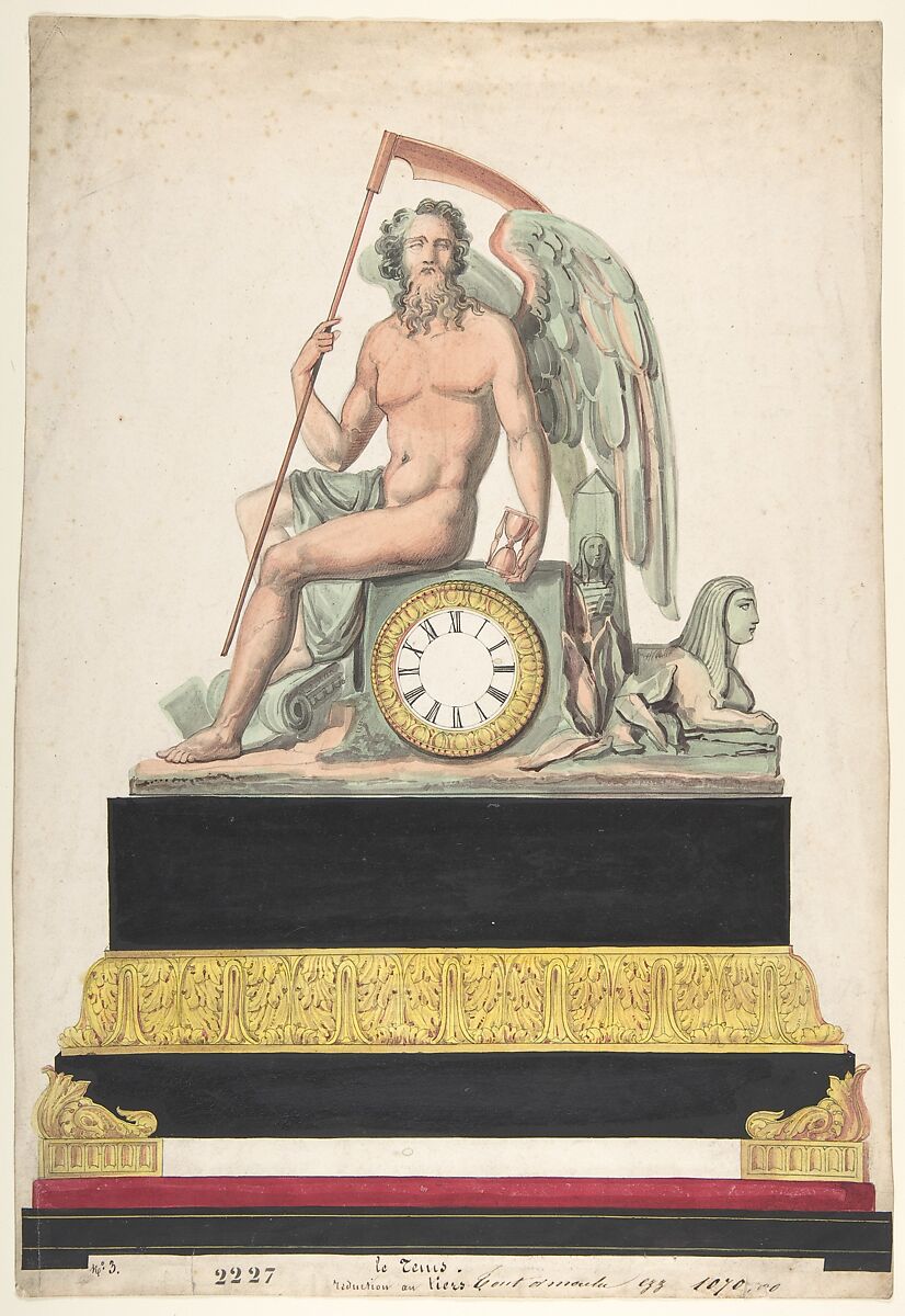 Design for Clock, Anonymous, French, 19th century, Graphite, pen and black ink, gouache and watercolor 