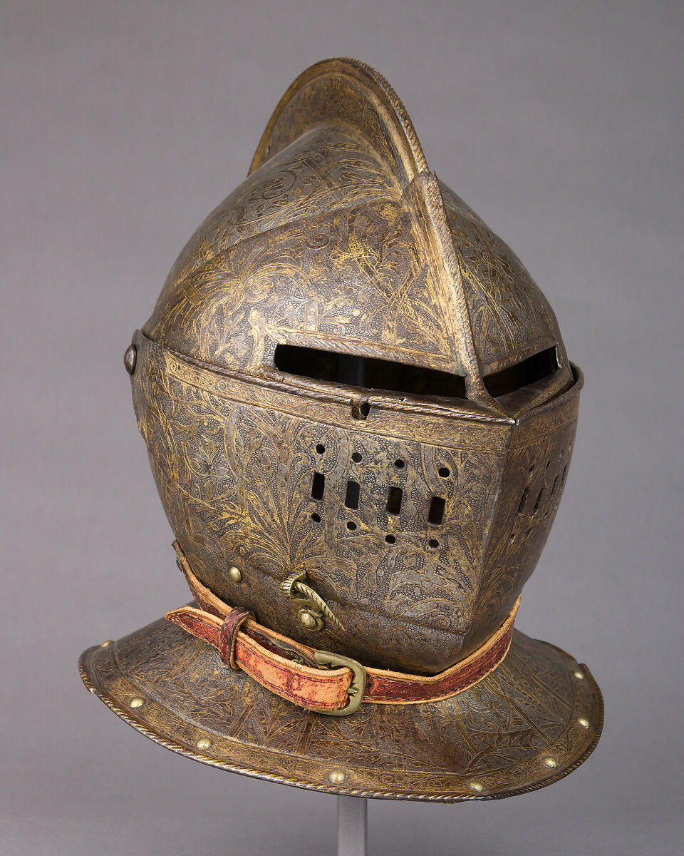 Armor for Heavy Cavalry with Matching Shaffron (Horse's Head Defense), Steel, gold, leather, textile, French