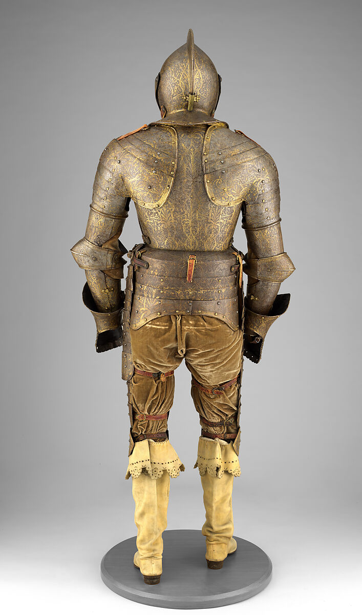 Armor for Heavy Cavalry with Matching Shaffron (Horse's Head Defense), Steel, gold, leather, textile, French