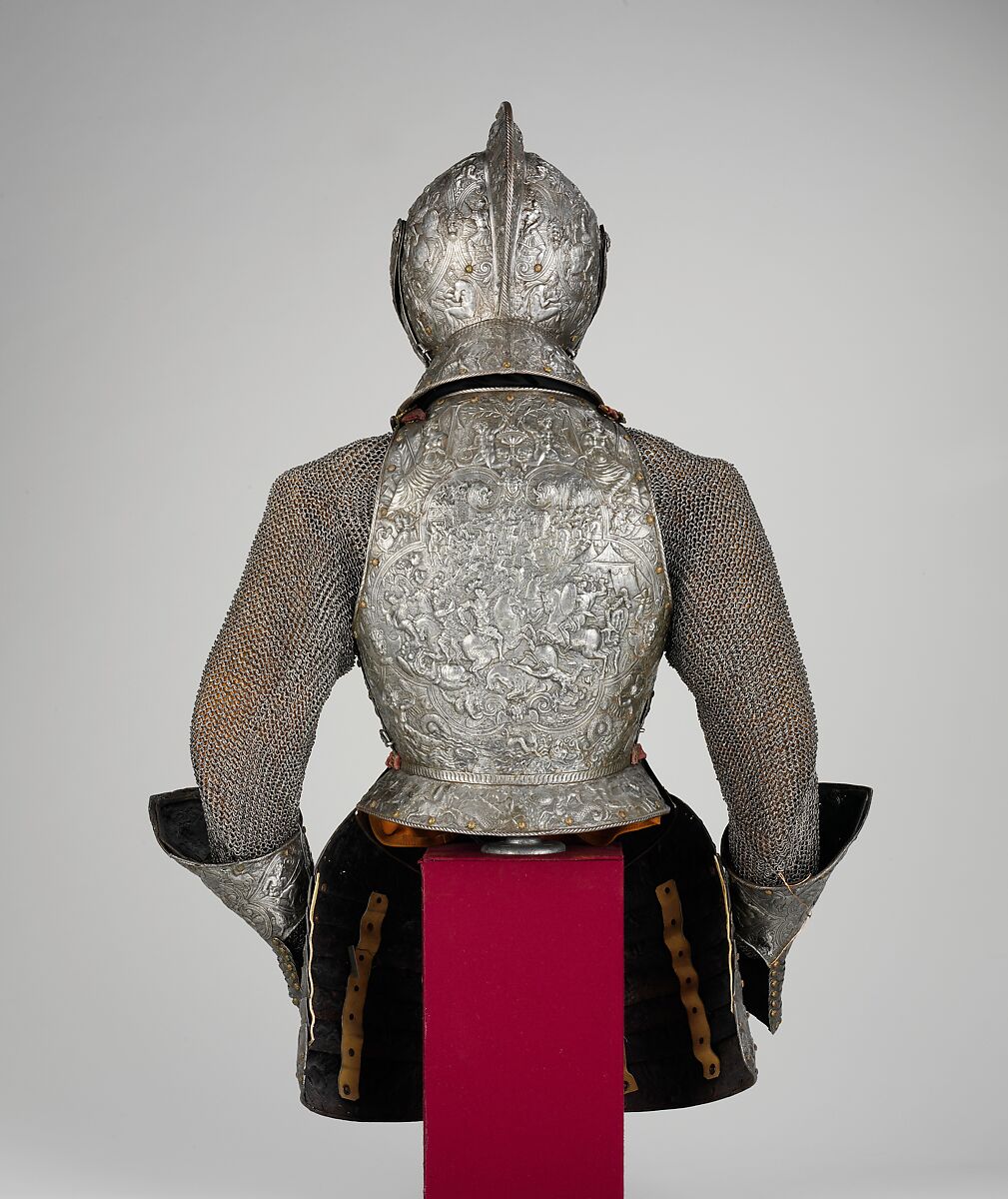 Portions of a Ceremonial Armor, Steel, copper alloy, gold, leather, textile, French