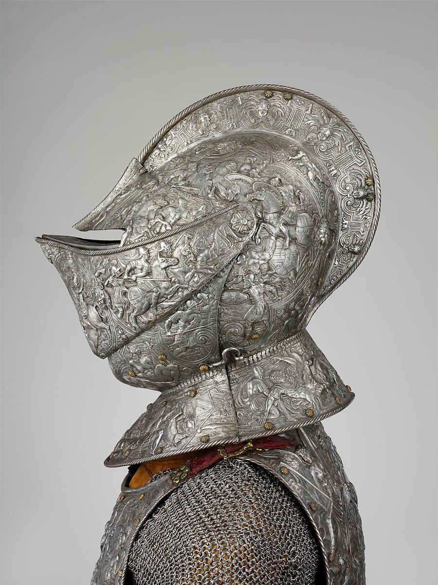 Portions of a Ceremonial Armor, Steel, copper alloy, gold, leather, textile, French