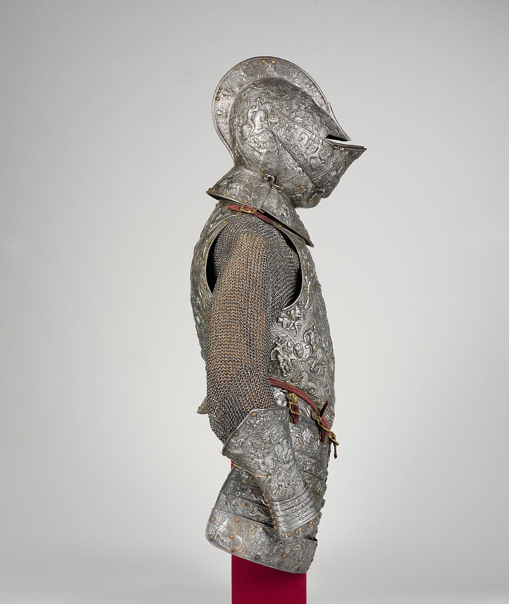 Portions of a Ceremonial Armor, Steel, copper alloy, gold, leather, textile, French